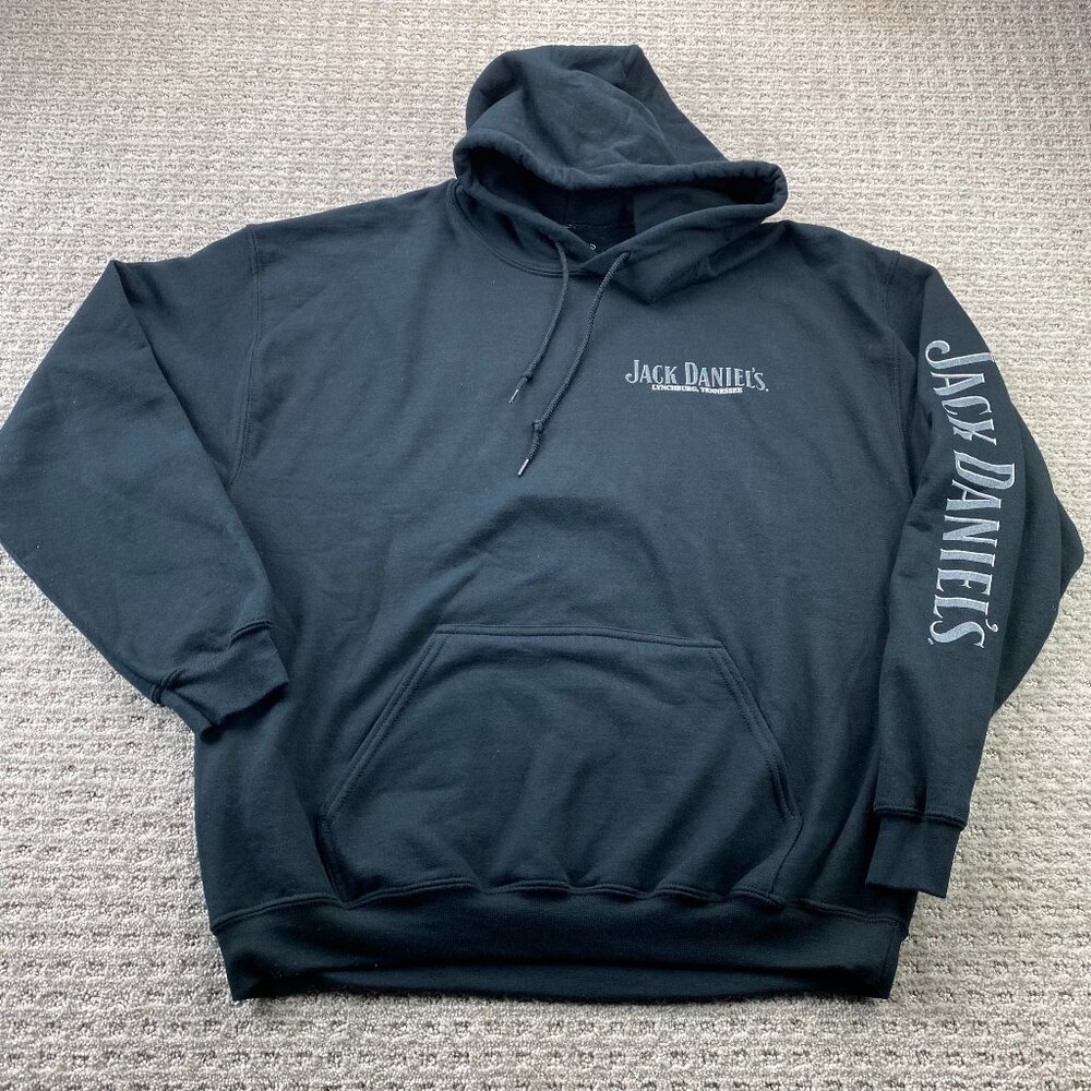 Jack Daniel's Hoodie Sweater Men Large Black Whiskey Graphic Print Activewear